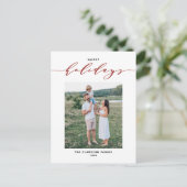 ミッモダンクスタイポグラフィレッドハッピーホリデーズフォト シーズンポストカード (スタンド正面)