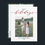 ミッモダンクスタイポグラフィレッドハッピーホリデーズフォト シーズンポストカード<br><div class="desc">ハッピーホリデー！このカスタマイズ可能な休日はがきで家族や友人にクリスマスのイスタモダンムを送信する。スクリプトとタイポグラフィタイポグラフィエレガントの混在シンプルを特徴とする。名前と写真を追加してパーソナライズ。この書道の休日はがきは他のカードで利用可能である。</div>