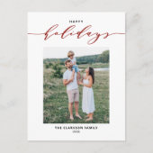 ミッモダンクスタイポグラフィレッドハッピーホリデーズフォト シーズンポストカード (正面)