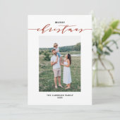 ミッモダンクスタイポグラフィレッドメリークリスマスフォト シーズンカード (スタンド正面)
