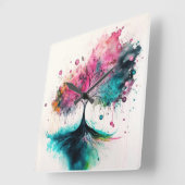 ミッモダントはっきりしたカルツリー（青、ピンク、オレンジ） スクエア壁時計 (傾斜)