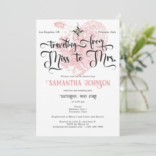 ミッ恋しく思ズへシック♥ハートマップ旅行ブライダルシャワー 招待状 (スタンド正面)