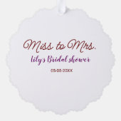 ミッ恋しく思ズブライダルシャワーに名前を追加する年simpl オーナメントカード (裏面)