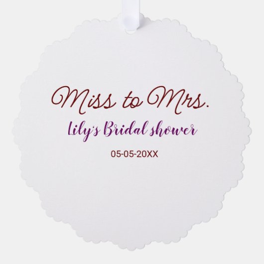 ミッ恋しく思ズブライダルシャワーに名前を追加する年simpl オーナメントカード (正面)