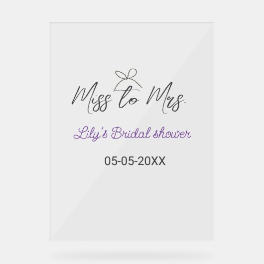ミッ恋しく思ズブライダルシャワーに名前を追加する日付年弓 アクリルサイン (正面)