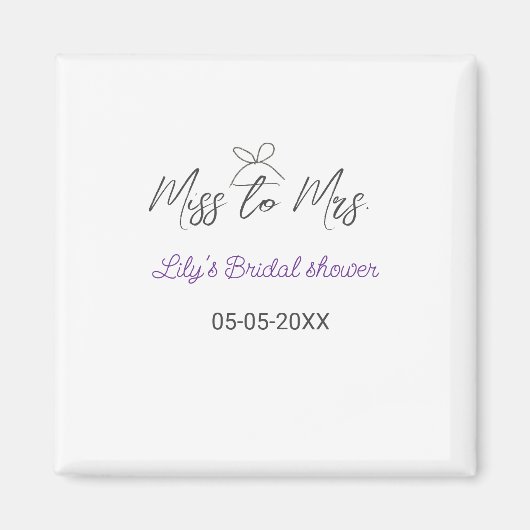 ミッ恋しく思ズブライダルシャワーに名前を追加する日付年弓 マグネット (正面)