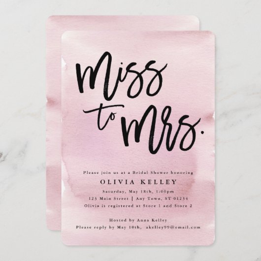 ミッ恋しく思ズブライダルシャワー、ピンクの水色 招待状 (正面/裏面)