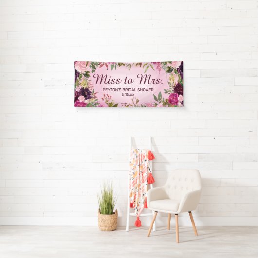 ミッ恋しく思ズヴィンテージピンクパープルブライダルシャワー禁止 横断幕 (インサイチュ)