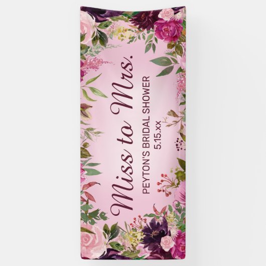 ミッ恋しく思ズヴィンテージピンクパープルブライダルシャワー禁止 横断幕 (縦)