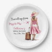 ミッ恋しく思ズ旅行ピンクボウドレスブライダルシャワー ペーパープレート (正面)