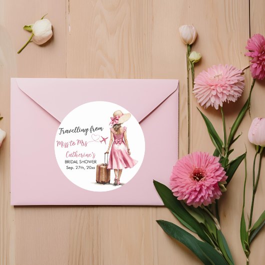 ミッ恋しく思ズ旅行ピンクボウドレスブライダルシャワー ラウンドシール