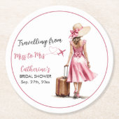 ミッ恋しく思ズ旅行ピンクボウドレスブライダルシャワー ラウンドペーパーコースター (正面)