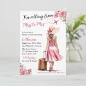 ミッ恋しく思ズ旅行ピンクボウドレスブライダルシャワー 招待状 (スタンド正面)