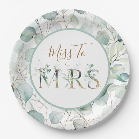 ミッ恋しく思ズ紙プレートユーカリブライダルシャワー ペーパープレート (正面)