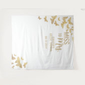 ミッ恋しく思ズ金ゴールドバタフライシック白ブライダル背景 タペストリー (正面(横))