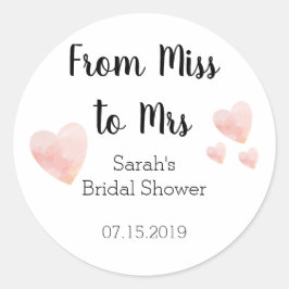 ミッ恋しく思ズ・ブライダルシャワー・ピンク・ハート ラウンドシール