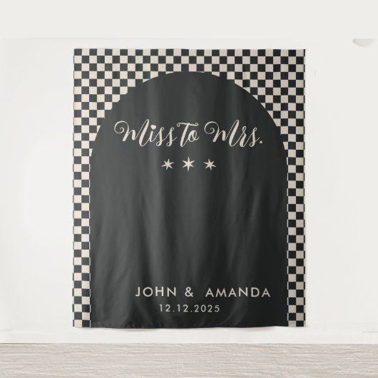 ミッ恋しく思ズ・ブライダルシャワー・ブラックへのレトロモダン モダン タペストリー (正面)