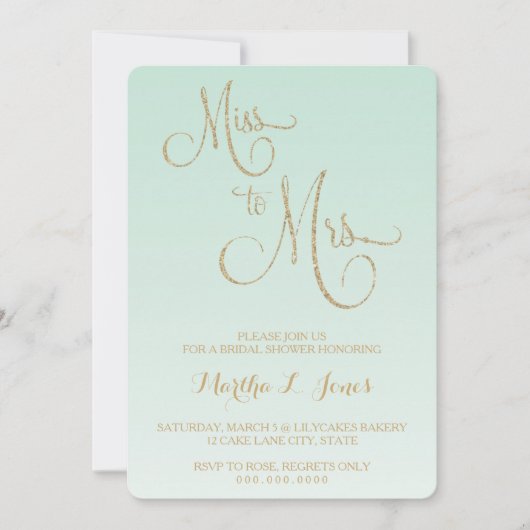 ミッ恋しく思ト金ゴールドミントfadのブライダルシャワー招待夫人へ 招待状 (正面)