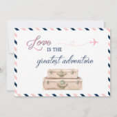 ミッ恋しく思ドワールドトラベルブライダルシャワーネイビーピンク 招待状 (裏面)