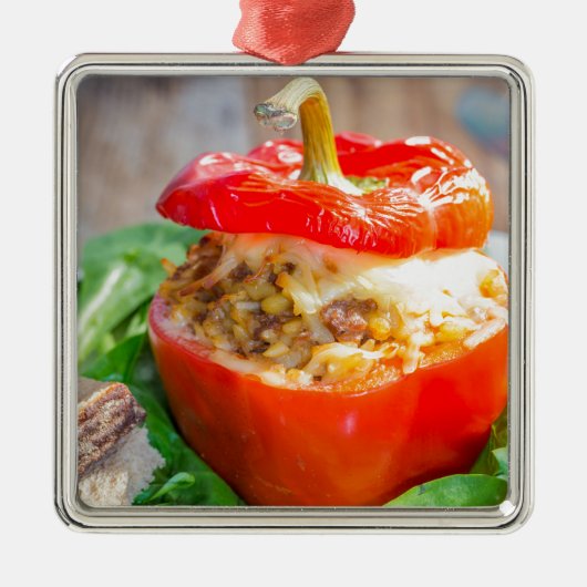 ミッ焼いたト詰まった・チーズ入りピーパー メタルオーナメント (正面)