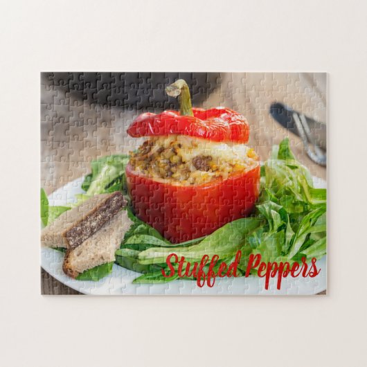 ミッ焼いた詰まったトソースとチーズ入りピーパー ジグソーパズル (横)