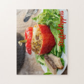 ミッ焼いた詰まったトソースとチーズ入りピーパー ジグソーパズル (縦)