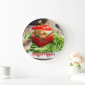 ミッ焼いた詰まったトソースとチーズ入りピーパー ラージ壁時計 (ホーム)