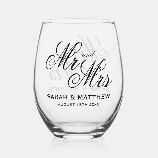 ミッ素晴らしパーソナライズされたズとミセス結婚ズ ステムなしワイングラス (正面)