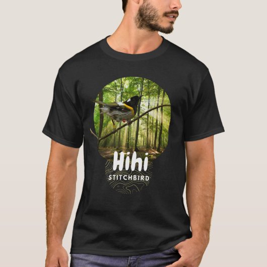 ミツスイ(ニュージーランドの絶滅危惧種の鳥)黒Tシャツ Tシャツ (正面)