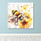ミツバチが花の上で蜜を集める。 キャンバスプリント (インサイチュ (ウッドフロア))