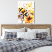 ミツバチが花の上で蜜を集める。 キャンバスプリント (インサイチュ (寝室))