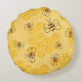 ミツバチが蜂蜜をブンブン飛ばす可愛い ラウンドクッション (裏面)