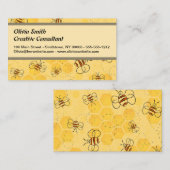 ミツバチが蜂蜜をブンブン飛ばす可愛い 名刺 (正面/裏面)