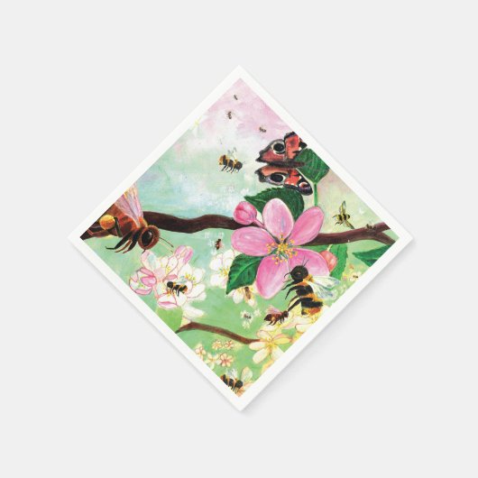 ミツバチその他の受粉者のための花の木 スタンダードカクテルナプキン (角)