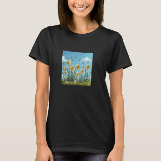 ミツバチで咲く水仙の花グラフィックのまわりにス Tシャツ