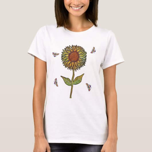 ミツバチとひまわりの女性用Tシャツ Tシャツ (正面)
