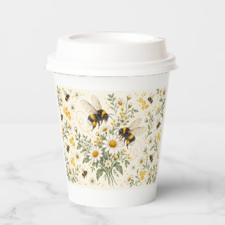ミツバチとデイジーの水彩紙コーヒーカップ 紙コップ