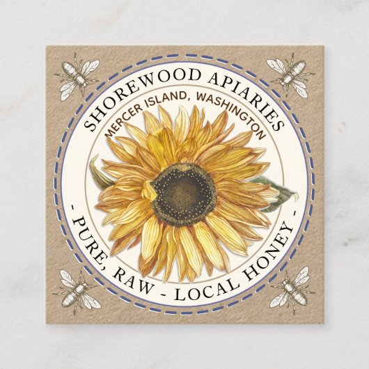 ミツバチとヒマワリハニークラフト名刺 スクエア名刺 (正面)