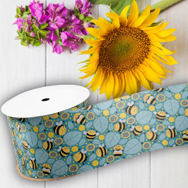 ミツバチとヒマワリ サテンリボン
