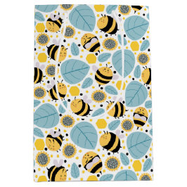 ミツバチとヒマワリ ミディアムペーパーバッグ
