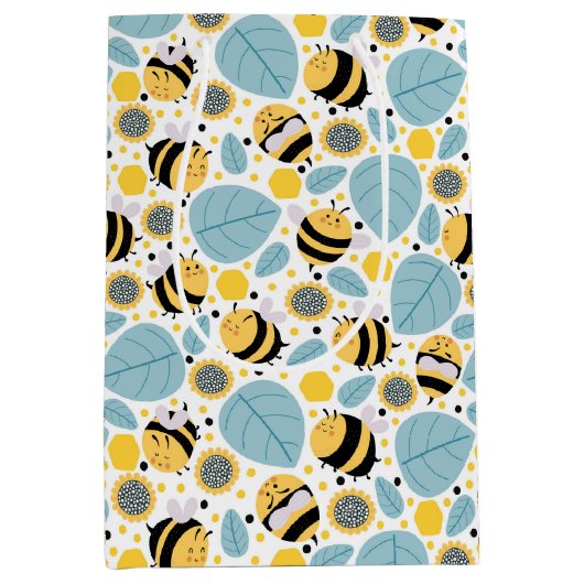 ミツバチとヒマワリ ミディアムペーパーバッグ (正面)