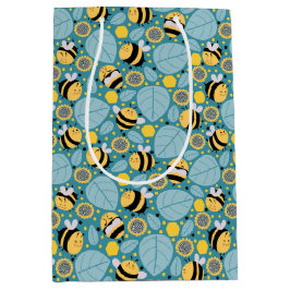 ミツバチとヒマワリ ミディアムペーパーバッグ