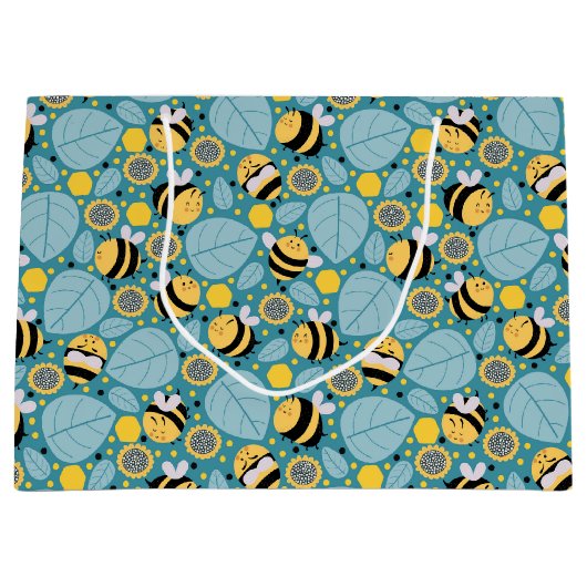 ミツバチとヒマワリ ラージペーパーバッグ (正面)