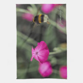 ミツバチとピンクの花の写真と名前 キッチンタオル (縦)
