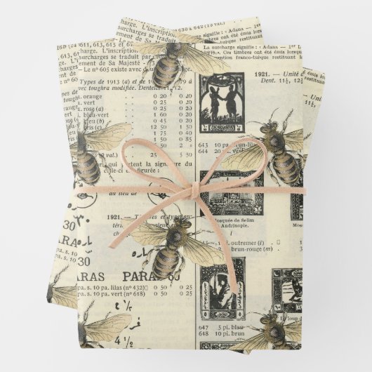 ミツバチとヴィンテージカタログ ラッピングペーパーシート (インサイチュ)