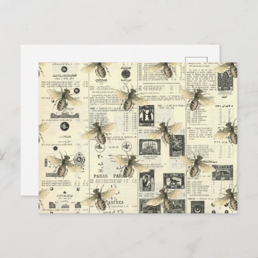 ミツバチとヴィンテージスタイルカタログ ポストカード (正面/裏面)