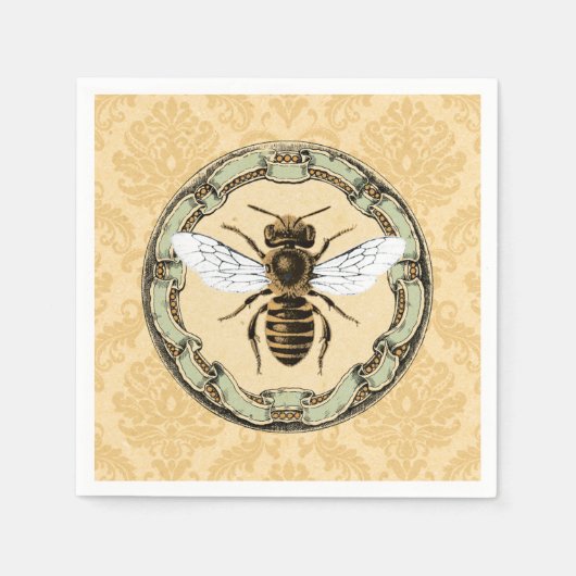 ミツバチとヴィンテージフレーム3 スタンダードカクテルナプキン (正面)