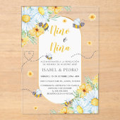 ミツバチと白い花スペインの性別が表示 アクリル招待状 (正面)