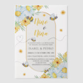 ミツバチと白い花スペインの性別が表示 ベラム紙招待状 (正面)
