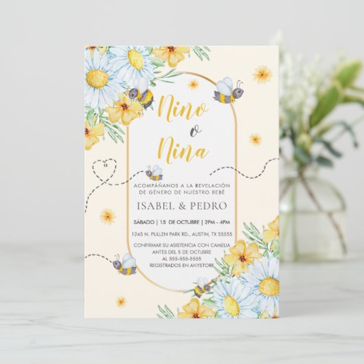 ミツバチと白い花スペインの性別が表示 招待状 (スタンド正面)